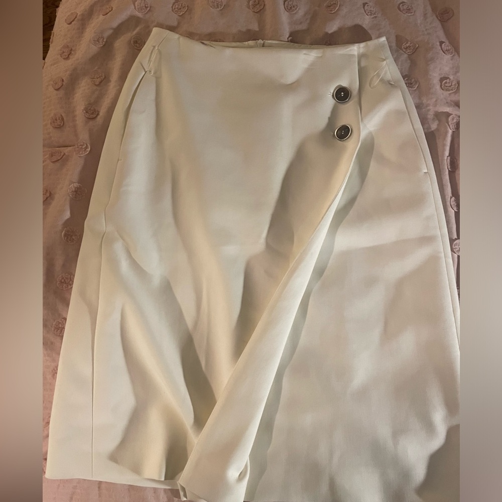 Women’s Cream Wrap-Front Skirt with Button Detail